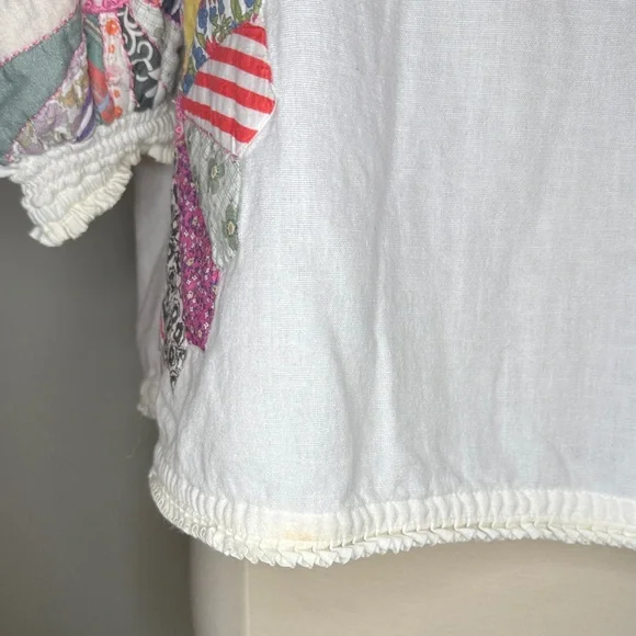 SEA NY Cotton Puff Sleeve Quilted Patchwork Blouse - Picture 5 of 7